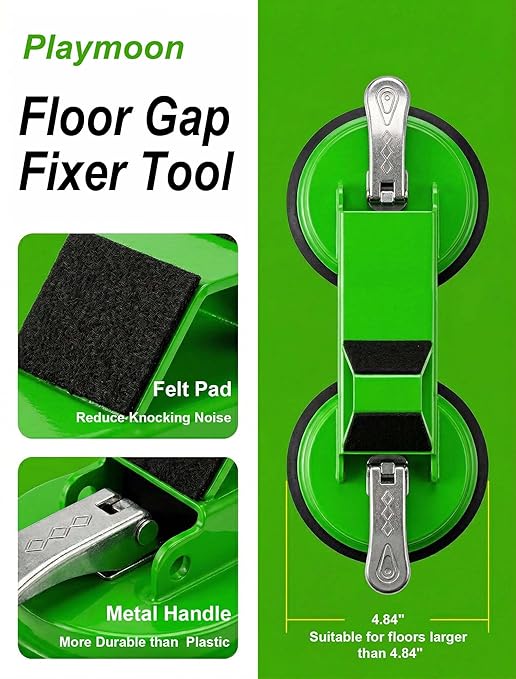 PlayMoon Floor Gap Fixer Tool, Heavy Duty Dual Suction Cup Floor Gap Repair Tool with Metal Levers for Laminate Flooring Engineered Hardwood and Vinyl Plank (Green)