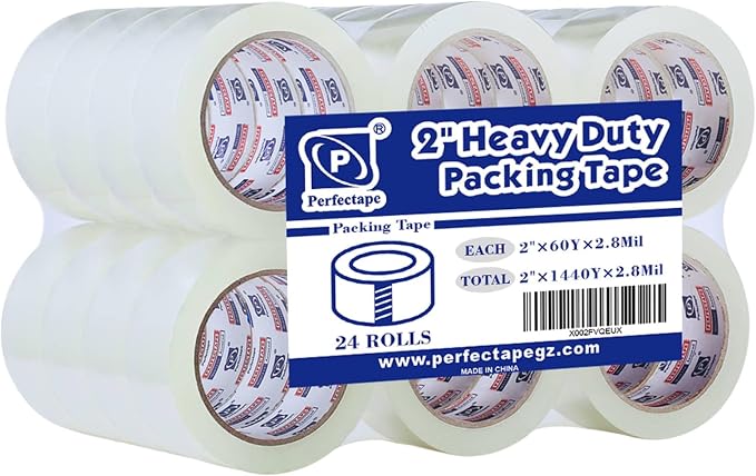 PERFECTAPE Heavy Duty Packing Tape 24 Rolls, Total 1440Y, Clear, 2.8 mil, 1.88 inch x 60 Yards, Ultra Strong, Refill for Packaging and Shipping | Total 1440Y, Ultra Strong, Refill for Packaging and Shipping