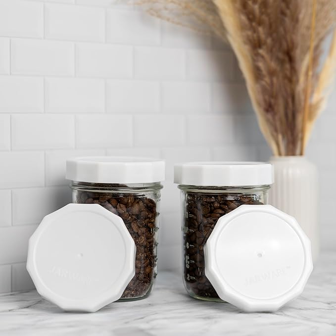 Jarware White Mason Jar Lids, Set of 4 Wide Mouth Plastic Lids for Mason Jars