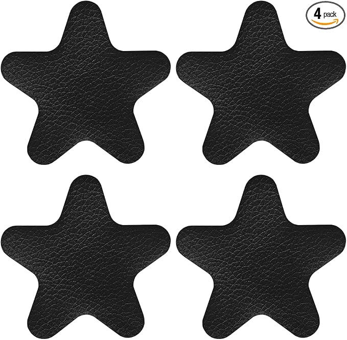 4PCS Stars-Shaped Car PVC Leather Repair Patch Tape, Self-Adhesive Car Seat Tear Repair Kit, Wear-Resistant Auto Interior Decoration Sticker Accessories for Furniture, Upholstery (Black)