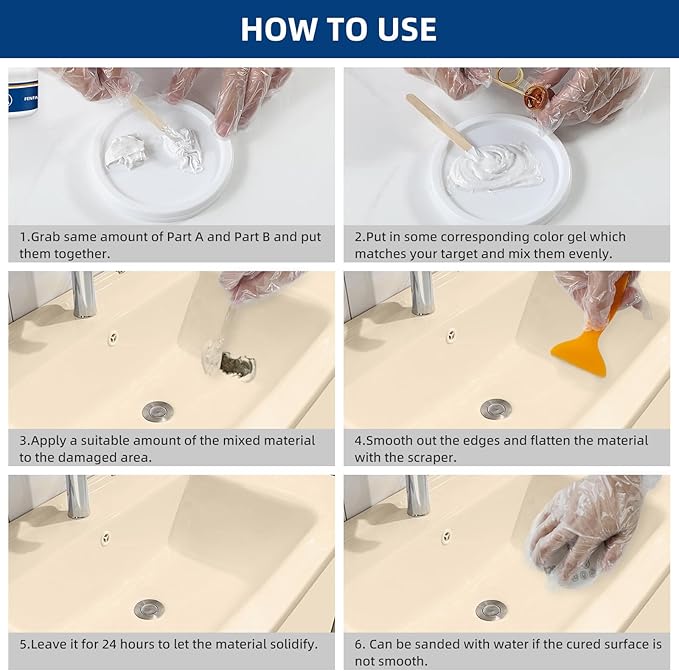 Tub and Fiberglass Shower Repair Kit White, 3.7oz Porcelain Tile Repair Kit, Porcelain Sink and Acrylic Bathtub Repair Kit for Cracks Chips Dents Holes Almond/Biscuit/Bone