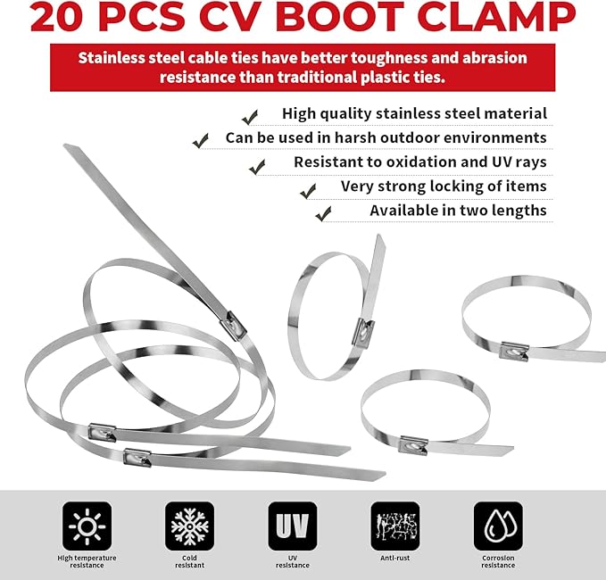 Auto/ATV CV Joint Banding Boot Axle Clamp Pliers with 20PCS Stainless Steel CV Joint Boot Band Clamps for Most Cars