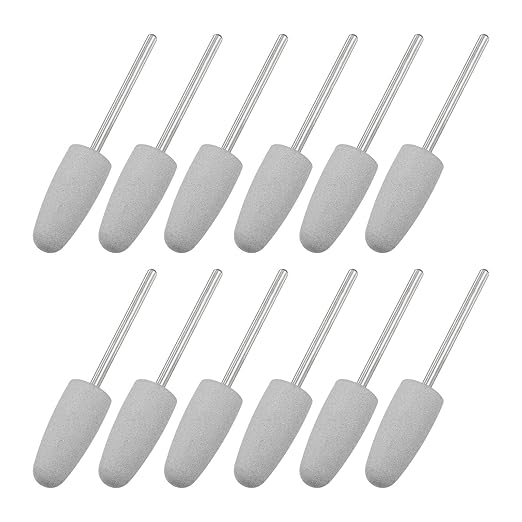 uxcell 12pcs 150 Grits Abrasive Mounted Stone 2.35mm Shank 2/5"(10mm) Dia Conical Heads Stone Grinding and Polishing Wheels for Nail Polishing