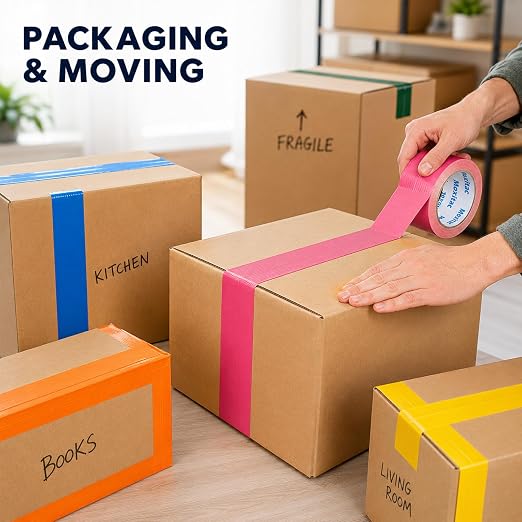 Colored Duct Tape Heavy Duty, 6 Rolls Rainbow Cloth Tape, 2 Inch x 15 Yards Each, PE Coated Cloth Tape, Easy Tear, Water-Resistant Surface for Crafts, Packaging, Marking and Color Coding