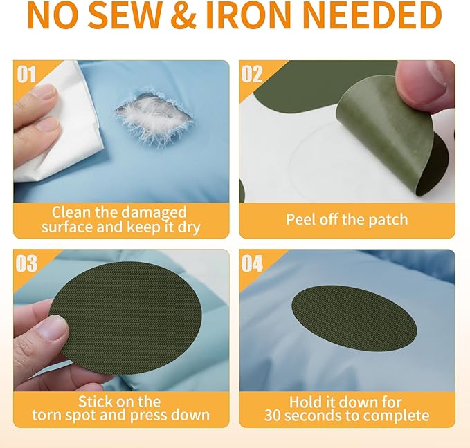 Waterproof Self-Adhesive Fabric Repair Tape - Tent Repair Kit,51pcs Nylon Fabric Patches for Tent, Jacket, Clothes, Puffer Down Jacket,Sleeping Bag, Outdoor Gear Tenacious Repairs Tape, Army Green