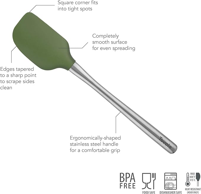 Tovolo Flex-Core Silicone Spatula Metal Handle for Scraping Bowls Mixing & Baking, Dishwasher Safe Heat Resistant Stainless Steel Silicone Spatula for Cast Iron & Nonstick Cookware, Pesto Green