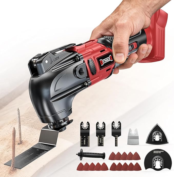 DIYtoolifz Cordless Oscillating Tool Compatible with Milwaukee 18V Battery, 6 Variable Speed Brushless-Motor Tool, Oscillating multi tool kit for Cutting Wood Nails Remove Grout & Sanding(Tool Only)