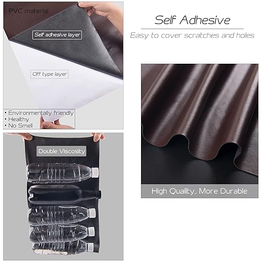 Leather Repair Patch 17X79 inch Large Self-Adhesive Leather Repair Tape, Reupholster Leather Patches for Furniture Couch Chairs Car Seat (Smooth Weave Brown, 17x79 inch)