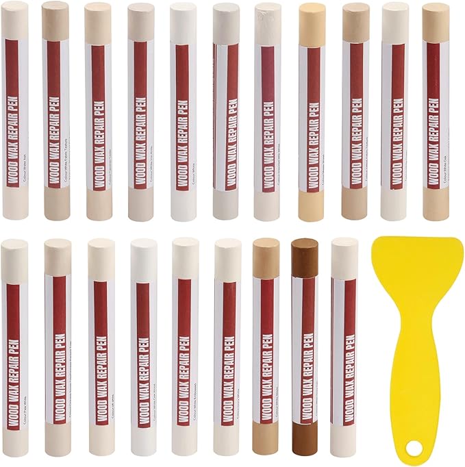 Wood Filler Sticks, 20 Colors Wood Repair Wax Crayons with Scraper, Wood Touch Up Markers for Repairing Scratches, Cracks, Holes in Cabinets, Floors, Tables and Doors[White Series]