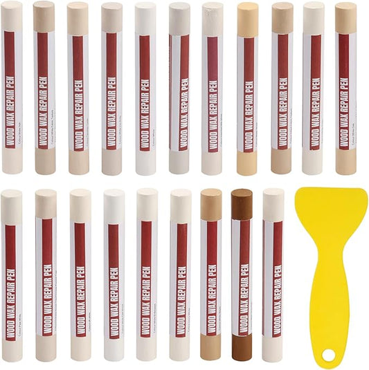 Wood Filler Sticks, 20 Colors Wood Repair Wax Crayons with Scraper, Wood Touch Up Markers for Repairing Scratches, Cracks, Holes in Cabinets, Floors, Tables and Doors[White Series]