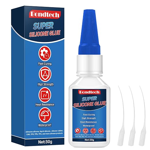 Silicone Glue 30 g, Clear Instant Glue for Rubber & Liquid Silicone, TPU, TPR, TPE and More, Waterproof, Heat-Resistant, with Anti-Clog Cap (Clear, 30 Grams * 1 Pack, Silicone Glue)