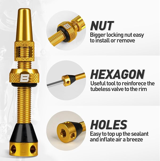 BWSHLF Tubeless Presta Valve Stem 40/44/55/60/65/80/100 mm, Super Light Alloy Presta Valve Stem Kit with Valve Core Remover Tool and Valve Stem Caps - Multiple Color and Size Options(Pair)