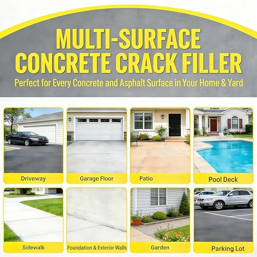Concrete Crack Filler Self Leveling Sealant, Waterproof Fast-Drying Cement Sealer Repair, 35oz Flexible Easy DIY Outdoor Crack Seal Glue for Driveway, Sidewalk, Patio, Garage Floor, Asphalt