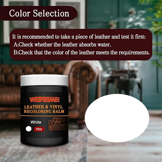 Leather Recoloring Balm & Color Restorer - 10 OZ, White | Restore Faded Leather Color, Cover Scratches & Scuffs. Easy DIY Application for Furniture, Sofa, Car Seats, Bags & Shoes