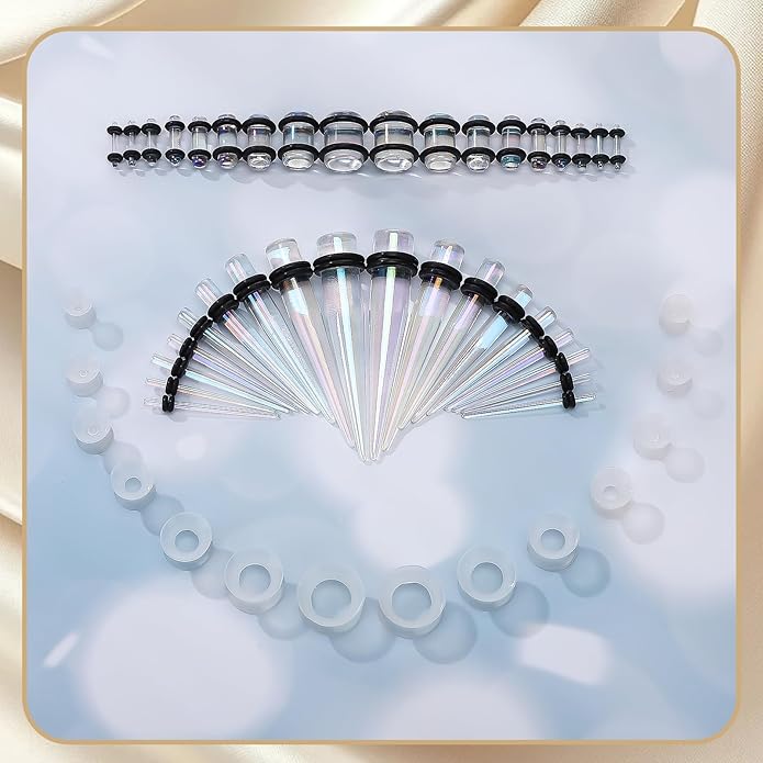 JieyueJewelry 50/54 Pieces Ear Stretching Kit 14G-00G Acrylic Tapers and Plugs + Silicone Tunnels - Ear Gauges Expander Set Body Piercing Jewelry