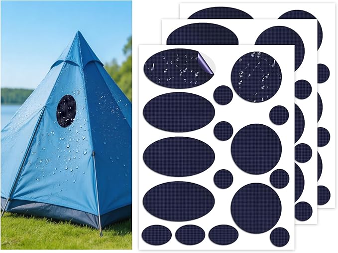 Waterproof Self-Adhesive Nylon Fabric Repair Tape - Tent Repair Kit,48pcs Fabric Patches for Tent, Jacket, Clothes, Puffer Down Jacket,Sleeping Bag, Outdoor Gear Tenacious Repairs Tape, Dark Blue