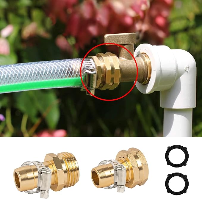 Hourleey Garden Hose Repair Connector with Clamps, Fit for 3/4" or 5/8" Garden Hose Fitting, Male and Female Hose Adapter Water Hose Repair Kit, 3 Set