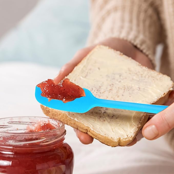 3 Pcs Long Handle Jar Spatulas Silicone Heat Resistant Jar Scraper Jam Spreader Rubber Spatula Non-Stick Small Spatulas for Baking and Cake Icing Kitchen Use, 3 Color