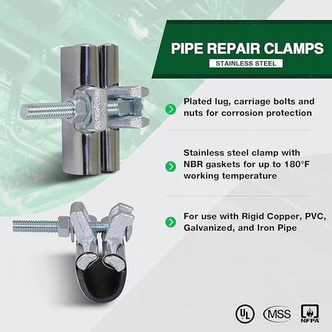 Highcraft Pipe Repair Clamp 1'', IPS Single Bolt, 3” Long, Stainless Steel (5 Pack)