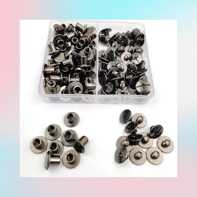 60 Sets M5*5mm Gun Black Leather Rivets Screws Rivets Chicago Binding Screws Adjust and Repair Leather Craft Belts, Bags, Shoes, Purse Bindings