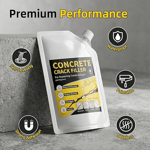 Pack of 4 Self Leveling Concrete Crack Filler, Cement Crack Filler, Waterproof & High Elasticity, Concrete Slab Repair for Driveway, Patio, Garage Floor, Sidewalk, Pool Deck (20 oz)