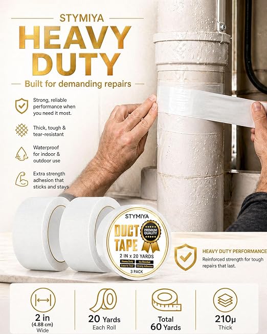 White Duct Tape Heavy Duty: Wide Waterproof Outdoor Duck Furniture Repair Tape Bulk - Strong Adhesive Weather UV Resistant No-Residue Masking Tapes Patterns Variety Pack (3, White)
