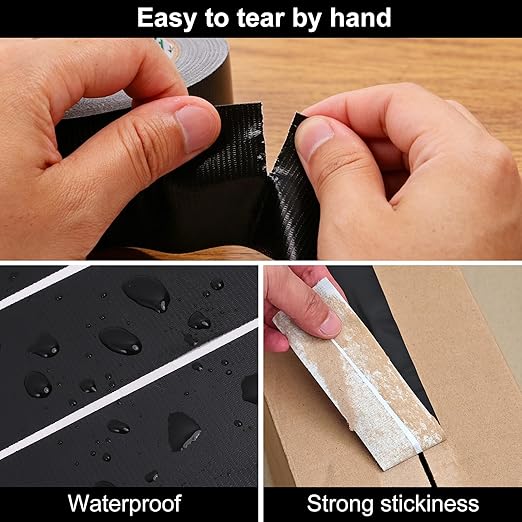 Pack Heavy Duty Duct Tape, 9 Mil Thickness, 2 Inch x 30 Yards, Waterproof Strong Adhesive Duct Tape,Flexible,No Residue, Tear by Hand, Multi-Use for Repairs, DIY, Industrial & Home Use (Black)