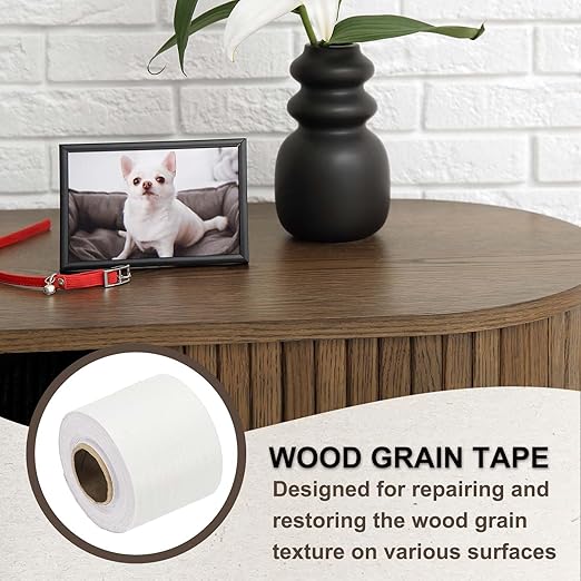 PATIKIL Wood Grain Tape 2" x 32 ft, Self-Adhesive Wood Texture Repair Tape Realistic Wooden Effect Patch for Furniture Cabinets Floor Walls, White Wood Grain