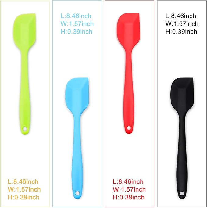 4‑Piece Silicone Spatulas Set Heat Resistant 600°F Seamless Steel‑Core Rubber Spatulas for Nonstick Cookware ALLWIN HOUSEWARE Uniform Length Kitchen Spatulas for Cooking & Baking, Small, Multicolored