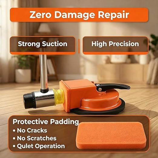 Floor Gap Fixer Tool with Suction Cup, Heavy Duty Flooring Gap Repair Tool for Laminate, Vinyl, Hardwood & Tile Floors, Easy Gap Adjuster, Non-Slip Handle, Orange