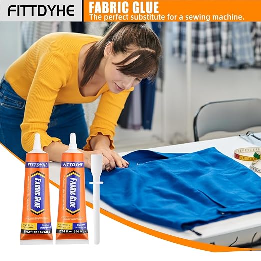 2 Pack Fabric Glue Permanent, 60ML/2.02oz Washable Clear Clothing Glue, Super Fabric Adhesive for Rhinestones, Patches, Clothes, Denim, Leather, Polyester, Fabrics, Doll Repair, Flannel, Cotton