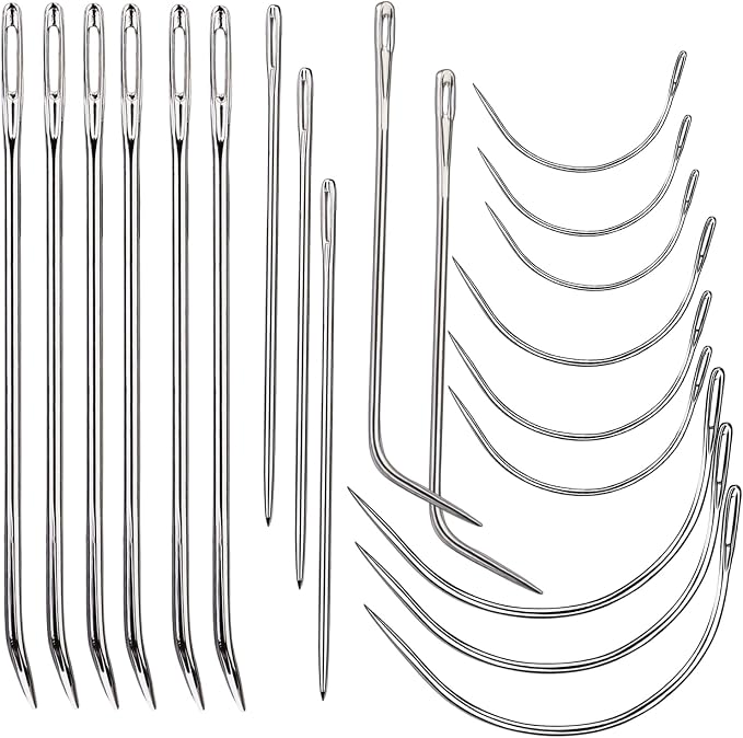 20 Pcs Leather Sewing Needles,Heavy Duty Sewing Needles Kit Include Curved Leather Needle,Sack Needle,Hand Sewing Needle,Leather Needles for Upholstery,Leather Craft,Carpet Canvas Repair