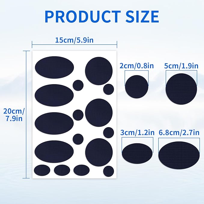 Waterproof Self-Adhesive Nylon Fabric Repair Tape - Tent Repair Kit,48pcs Fabric Patches for Tent, Jacket, Clothes, Puffer Down Jacket,Sleeping Bag, Outdoor Gear Tenacious Repairs Tape, Dark Blue
