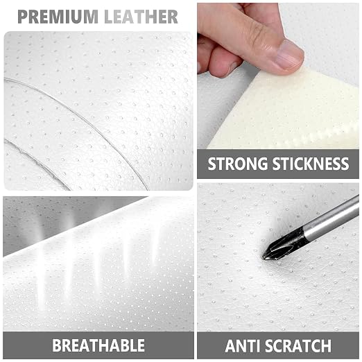 Leather Repair Patch, Breathable Perforated Self Adhesive Repair Patch, Furniture Couch Car Seats Office Chairs Sofa Repair Refurbished Faux Leather Patch (White,15.7x39.3 inch)