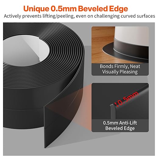 Dstorelhp 2 Rolls Black Caulk Tape Waterproof Self Adhesive, Decorative Caulking Tape for Kitchen, Countertop, Bathroom, Sink, Bathtub, Toilet, Shower (1.5" x 10.5Ft)