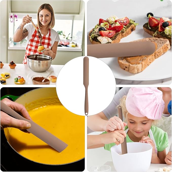 Silicone Jar Spatula,Non-Stick Heat Resistant Kitchen Thin Spatula,Sourdough Stirring Stick,Jam Spreader for Peanut Butter,Cake Cream Butter Spatulas for Scraping Icing Bread Cream (Red)