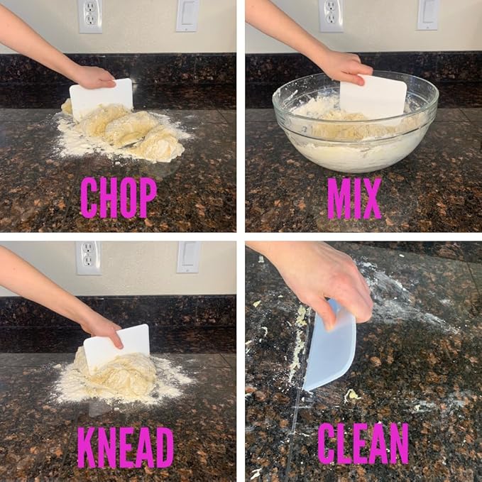 Sourdough Plastic Bench Dough Scraper Bowl Flexible Food-safe Cutter Flexible Multipurpose Good Grip Curved and Flat Edge Dough Food Scrapers for Kitchen Bread Dough Cake Fondant Icing 2 Pack