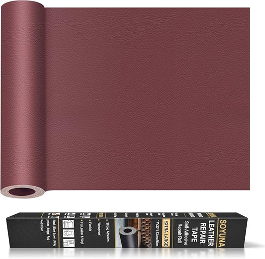 Self Adhesive Leather Repair Patch, Leather Patches for Furniture, Leather Repair Tape for Couch Sofa Car Seat Chair Furniture Repair, Leather Repair Kit (Dark Red-Litchi Grain, 17X30 Inch)