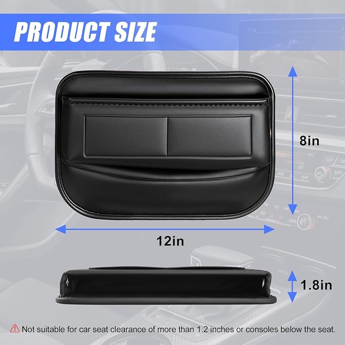Premium Leather Car Seat Gap Filler Organizer, Universal Fit | Prevent Item Drops; Durable Waterproof Leather; Tool-Free Universal Fit; Extra Storage