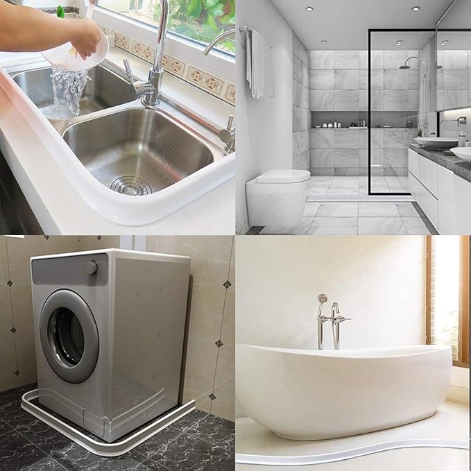 98Inch Collapsible Threshold Water Dam 1.5" high Walkin Shower Guard To Keep Water In Shower Stall Water Barrier Silicone For Dry And Wet Bathroom Kitchen Wheelchair Accessible