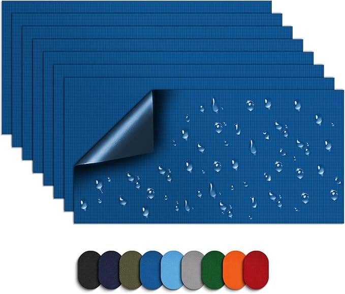 Self-Adhesive Nylon Patches Tent Repair Kit – Outdoor Gear Tenacious Repair Tape, Waterproof Fabric Patches for Clothes, Tent, Down Jacket, Backpack (8pcs, Sky Blue