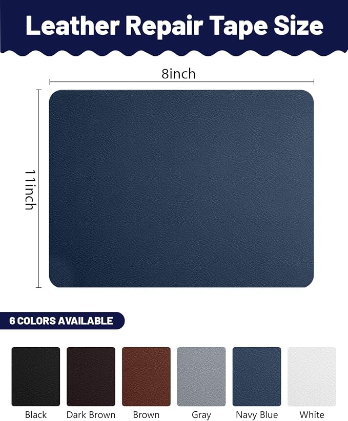 Leather Repair Patch Tape Kit,Self Adhesive Leather Repair for Sofa，Car Seat,Office Chair,Furniture,Jacket,Waterproof Strong Adhesive Vinyl Repair Kit. 8 in x 11 in,Fine Grained Navy Blue