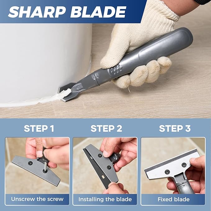 Sakerplus 3-in-1 Caulking Tool, Scraper & Silicone Trowel for Grout Removal and Caulk Smoothing, Sealant Application Tool for Bathroom Kitchen Tile Sink Window Frame (Aluminum Set, 3 Sets)