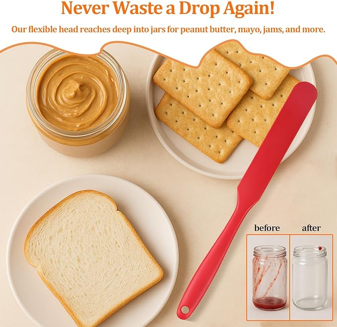 3 Pack Silicone Jar Spatula Small Silicone Spatulas Mini Jar Scraper for Peanut Butter, Mayo, Jams Flexible Kitchen & Baking Tools (Red, Orange, Yellow)