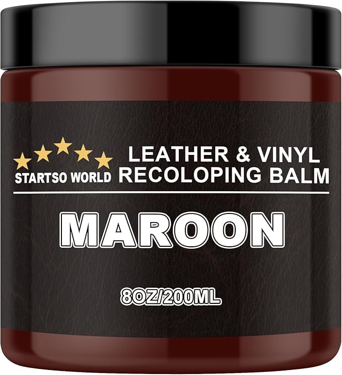 STARTSO WORLD Leather Recoloring Balm, Maroon Leather Repair Kit for Furniture, Leather Dye, Leather Color Restorer for Couches, Leather Couch Paint | Repair, Restore & Renew Old, Faded Leather