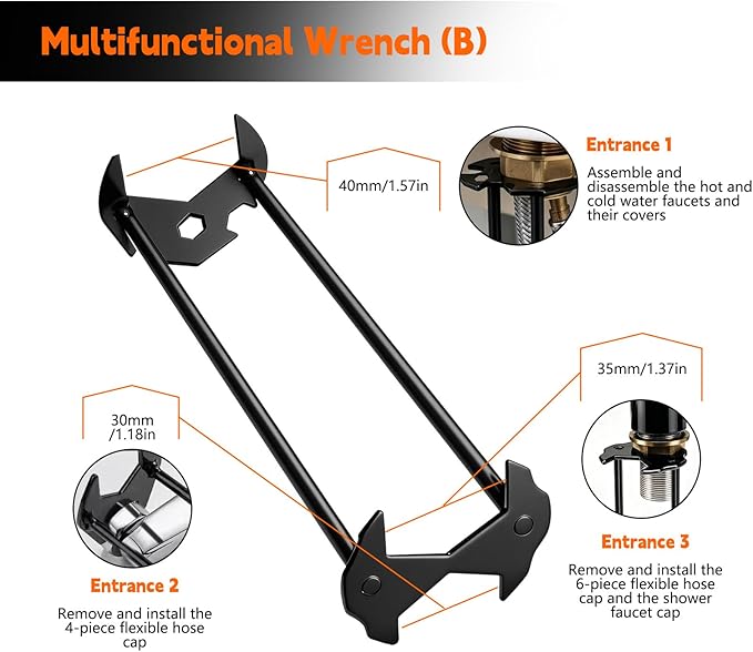 2 Pcs Plumbing Sink Wrench, 7 Sizes Sink Repair Tool, Faucet Wrench for Tight Spaces, Tasks for Sinks, Faucets, Hoses, and Pipe Joints Kitchen Bathroom Home