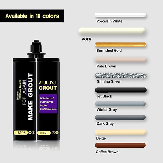 Epoxy Grout Ivory 13.5 fl oz ｜Water & Stain Resistant & Zero Maintenance｜1:1 Auto-Mix Technology｜24hr Ready-to-Use｜Perfect for Shower Kitchen Pool | 10 Pearl Finishes for Tile & Stone