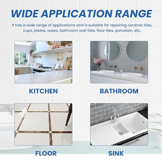 Quick Drying Ceramic Tile Repair Paste – Fast-Set Tile Crack Filler with Strong Adhesion, Easy Apply & Smooth Finish for Floor Tiles, Wall Tiles, Porcelain & Ceramics