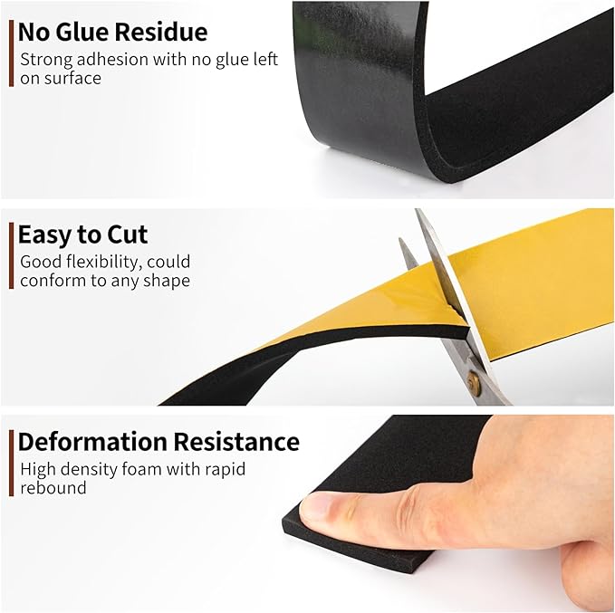 Yotache Weather Stripping 1" W X 1/8" T (New Adhesive Craft), Neoprene Foam Weatherstrip Tape for Automotive, 26 Ft Length