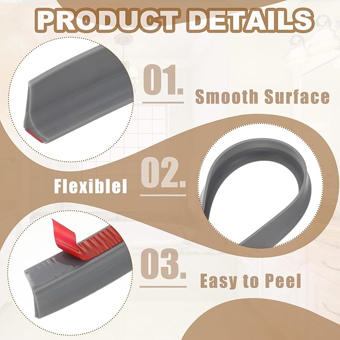 PATIKIL 79 Inch Collapsible Shower Threshold Water Dam Guard, Shower Stopper Barrier Self Adhesive Sink Splash Guard for Frameless Shower Door Bottom, Gray (1.2"Wx0.6"T)